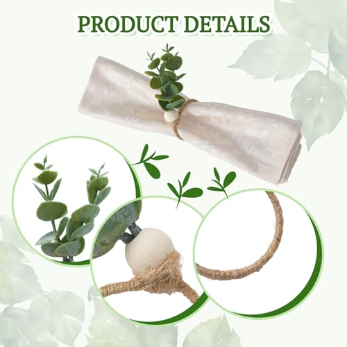 APTWOW Napkin Rings Set of 6, Easter Napkin Rings, Wood Bead Farmhouse Napkins Rings for Weddings Easter Party and Easter Table Decoration - size: 6, style: Eucalyptus Leaf