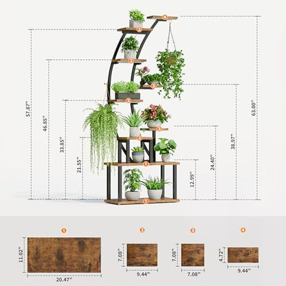 BACEKOLL Plant Stand Indoor with Grow Lights, 63" Tall Lighted Plant Shelf | 9 Tier Corner Plant Holder for Indoor Growing, Large Flower Display Rack for Living Room, Bedroom, Office, Home Decor, Black
