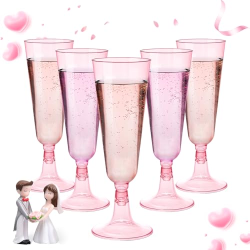 GuanQiao 40 Pack Pink Plastic Champagne Flutes, 5.5 Oz Clear Disposable Plastic Champagne Glasses, Wine Glasses Cups for Valentines Wedding Celebration Birthday Party New Years Eve Supplies - color: Pink, size: 40-pack