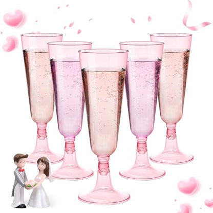 GuanQiao 40 Pack Pink Plastic Champagne Flutes, 5.5 Oz Clear Disposable Plastic Champagne Glasses, Wine Glasses Cups for Valentines Wedding Celebration Birthday Party New Years Eve Supplies - color: Pink, size: 40-pack