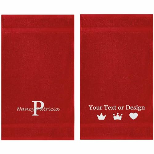 Personalized Passion Towels Set with Embroidered Name, Monogram - 2 Pack Highly Absorbent & Super Soft Turkish Cotton Hand Towels for Spa, Gym, Pool & Hotels - 16"x27" - Red - color: Red, size: 2 Pack Hand Towels (16"x27")