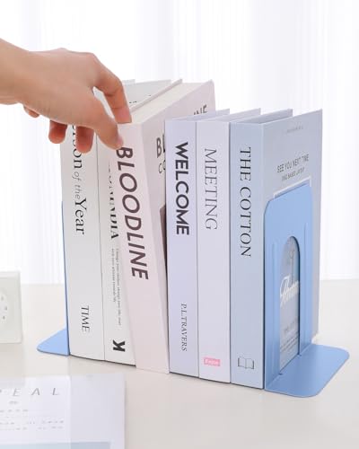 Honagu Bookends, Metal Book Ends, Bookends for Shelves, Book Holder Stopper for Heavy Books/CDs/DVDs ((1 Pair/2 Pieces, Macaron Blue) - color: Macaron Blue