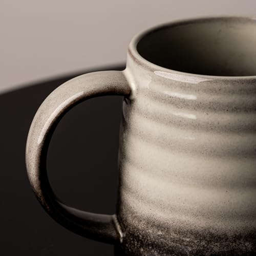 15.5oz Large Heavyweight Ceramic Mug, Reactive (Grey-Black) | 15.5oz Medium-Large, Heavy Weighted Stoneware, Reactive Transmutation Glaze, Microwave & Dishwasher Safe, Gift Box - color: Grey Black