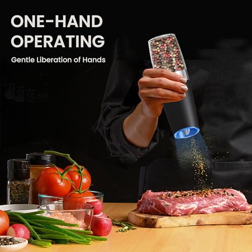 Battery Operated Salt And Pepper Grinder Set 2 Pack (Black) | Gravity-Activated Automatic Grinder With Led Light & Adjustable Coarseness, Each Uses 6 Aaa Batteries,Kitchen Daily Seasoning - color: Battery/2pcs/Black