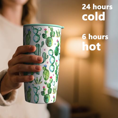 TILUCK 20 oz Insulated Coffee Tumbler with BPA-Free Lid | Travel Coffee Mug, Dishwasher Safe, Cup Holder Friendly, Double-Wall Vacuum Insulation for Hot & Cold Drinks, Cactus - color: Cactus, size: 20 Ounces