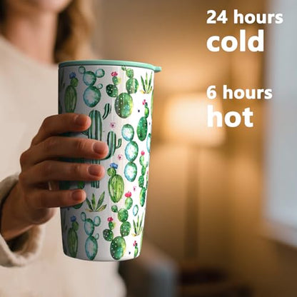 TILUCK 20 oz Insulated Coffee Tumbler with BPA-Free Lid | Travel Coffee Mug, Dishwasher Safe, Cup Holder Friendly, Double-Wall Vacuum Insulation for Hot & Cold Drinks, Cactus - color: Cactus, size: 20 Ounces