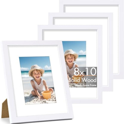 Vittanly Solid Wood 8x10 Picture Frames Set of 4, White | 5x7 Picture Frame with Mat, Gallery Wall Frame Set, 8 x 10 Frame for Wall & Tabletop Display, Family, Pet, Christmas - color: White, size: 8x10