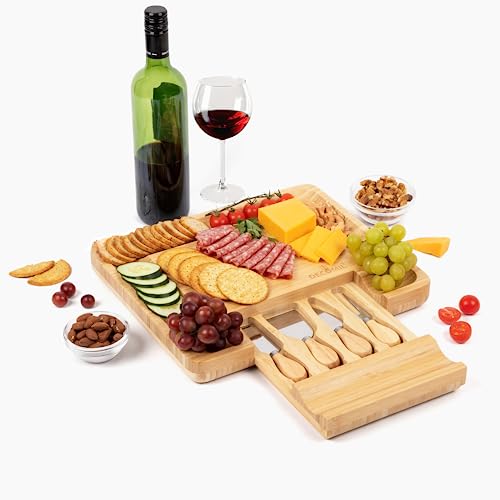 Bamboo Cheese Board and Knife Set, Charcuterie Set, Cheese Board and Cutlery Set, Cheese Cutting Board,%100 Bamboo and Durable