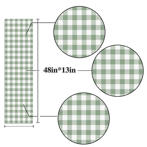 Sage Green Gingham Party Table Runner Green and White Checkered Plaid Decorations for Birthday Bridal Baby Shower Home Dining Kitchen Island Decor (13" x 48") - size: 13" x 48"