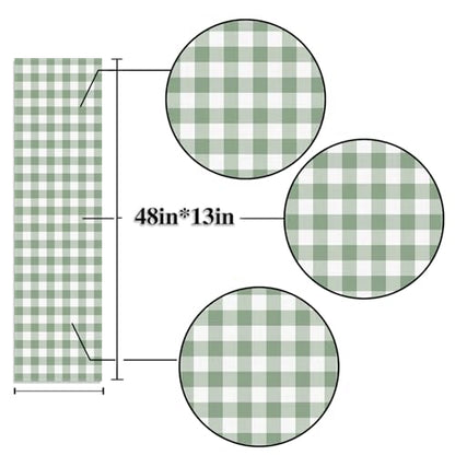 Sage Green Gingham Party Table Runner Green and White Checkered Plaid Decorations for Birthday Bridal Baby Shower Home Dining Kitchen Island Decor (13" x 48") - size: 13" x 48"