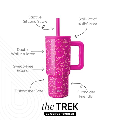 Simple Modern Kids Tumbler with Straw & Handle | 24oz | Happy Face | Trek Kids Water Bottle, Toddler Cup | Insulated Stainless Steel, Spill-Proof Straw Lid | Happy Days - color: Pattern: Happy Days, size: 24 Ounces