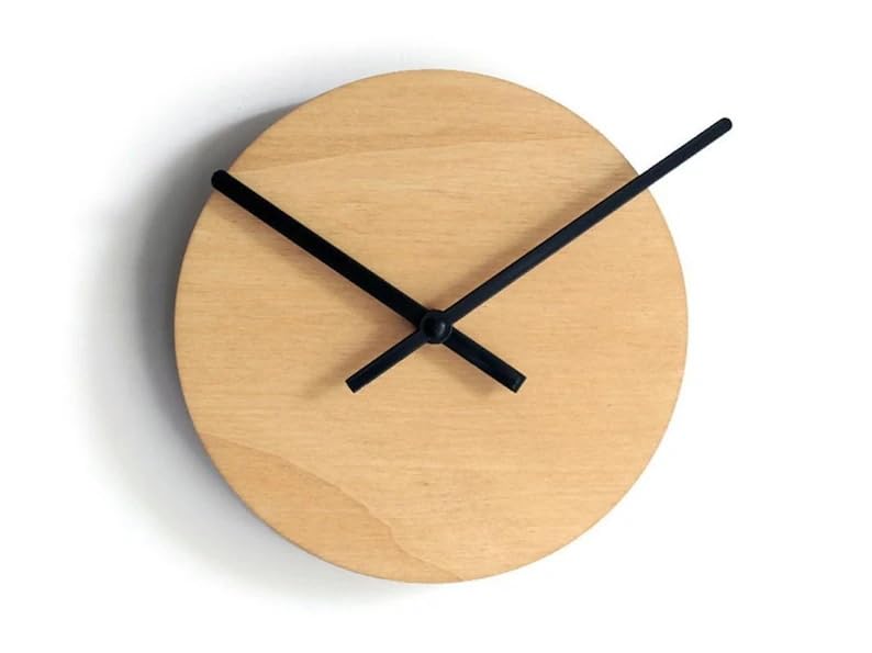 Modern Wood Wall Clock, Minimalist Round Silent Wall Clock, Natural Brown Wooden Clock with Black Hands for Living Room Bedroom Office Decor, 12 Inch
