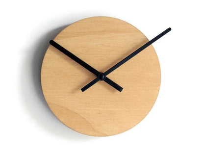Modern Wood Wall Clock, Minimalist Round Silent Wall Clock, Natural Brown Wooden Clock with Black Hands for Living Room Bedroom Office Decor, 12 Inch