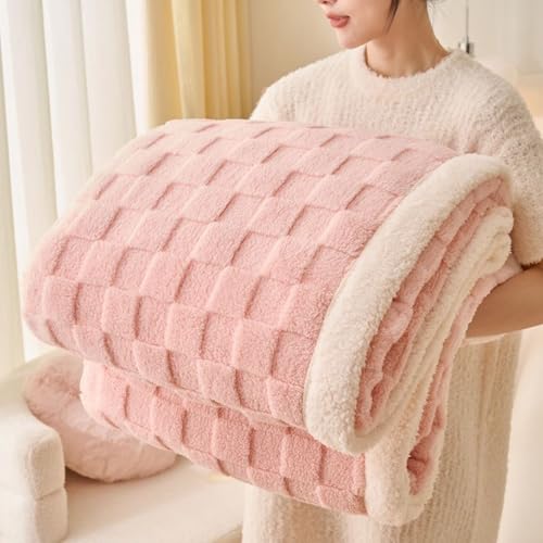 Gracelife Sherpa Blanket Fleece Blanket, Soft Fluffy Thick Blanket for Couch 80”*90”, Large Thick Blankets for All Season Use, Pink - color: Pink, size: 80"*90"