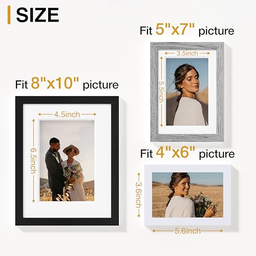 Vittanly 10 Pack Gallery Wall Frame Set, Black, Grey, White | Gallery Wall Frame Set: 2pcs 8x10, 4pcs 5x7 & 4pcs 4x6 Photos for Wall & Table, Picture Frames made of Engineered Wood - color: Black & Grey & White