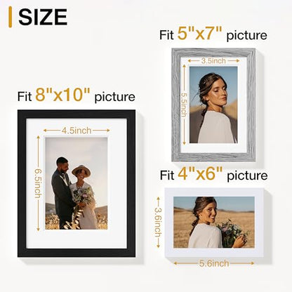 Vittanly 10 Pack Gallery Wall Frame Set, Black, Grey, White | Gallery Wall Frame Set: 2pcs 8x10, 4pcs 5x7 & 4pcs 4x6 Photos for Wall & Table, Picture Frames made of Engineered Wood - color: Black & Grey & White