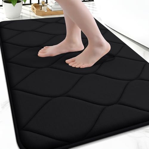 Smiry Memory Foam Bath Mat 30x20, Ultra Soft Absorbent Bathroom Rugs | Black, Plush Quick Dry and Machine Washable Cushion Bath Mats for Bathroom, Shower, Tub & Home Decor - color: Black, size: 30"x20"