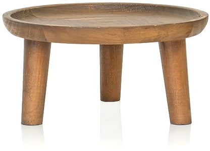 Red Co. 8.75” Dia Round Decorative Wooden Pedestal Plant Stand with Legs, Natural Brown