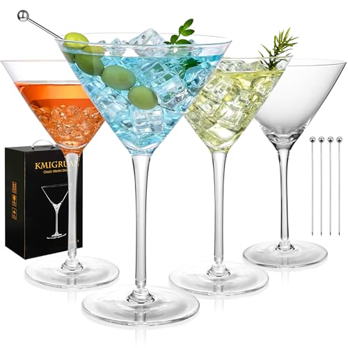 KMIGRUAN 10oz Large Martini Glasses Set of 4,Classic Crystal Cocktail Glasses,Hand Blown Martini Glass for Espresso Martini, Cosmopolitan, Manhattan, Home Bar Gift Set - style: Classic Martini Glasses
