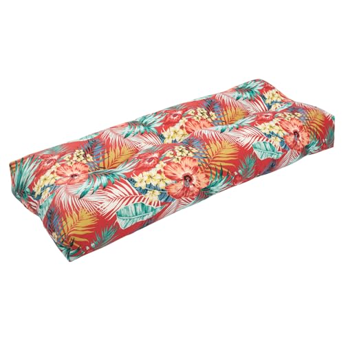 Indoor Outdoor Bench Cushion 42"x18", Non-Slip Patio Furniture Seat Pads, Waterproof Overstuffed Tufted Loveseat Cushion with Round Corner for Window, Swing, Garden, Porch-Chili Red Floral - color: A Sadira Chili Haze, size: 42 x 18 x 5 In