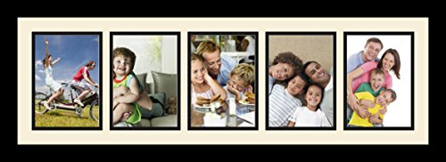 ArtToFrames Collage Photo Frame Single Mat with 5-5x7 Openings with Satin Black Frame and Baby Blue mat. - color: 5 - 5x7 - (2137), size: Baby Blue