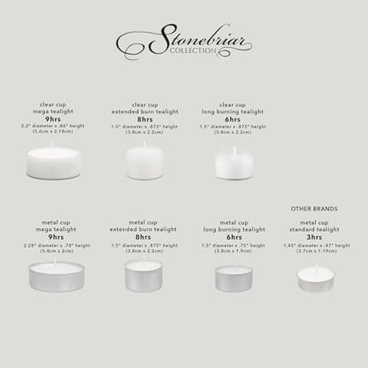 Stonebriar 48 Count White Unscented Smokeless Long Burning Clear Cup Tea Light Candles with 6 to 7 Hour Burn Time - size: 48 Pack