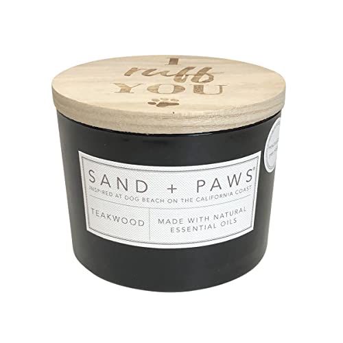 Sand + Paws Scented Candle - Teakwood - Additional Scents and Sizes –Luxurious Air Freshening Jar Candles Neutralize pet Odors and Enhance Home décor – 100% Cotton Lead-Free Wicks - 12 oz - size: 12 oz
