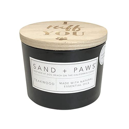 Sand + Paws Scented Candle - Teakwood - Additional Scents and Sizes –Luxurious Air Freshening Jar Candles Neutralize pet Odors and Enhance Home décor – 100% Cotton Lead-Free Wicks - 12 oz - size: 12 oz