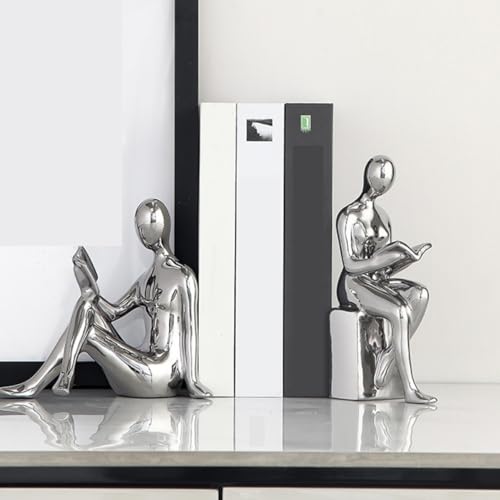 LIFKOME Art Decor Bookends Ceramic Reader Decoration Abstract Figurine Decoration for Bookshelf