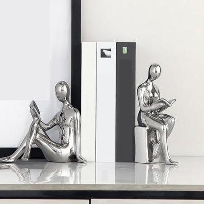 LIFKOME Art Decor Bookends Ceramic Reader Decoration Abstract Figurine Decoration for Bookshelf