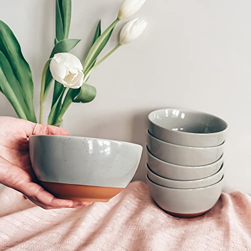 Mora Ceramic Small Dessert Bowls - 16oz, Set of 6 - Microwave, Oven and Dishwasher Safe, For Rice, Ice Cream, Soup, Snacks, Cereal, Chili, Side Dishes etc - Microwavable Kitchen Bowl, Earl Grey - color: Earl Grey