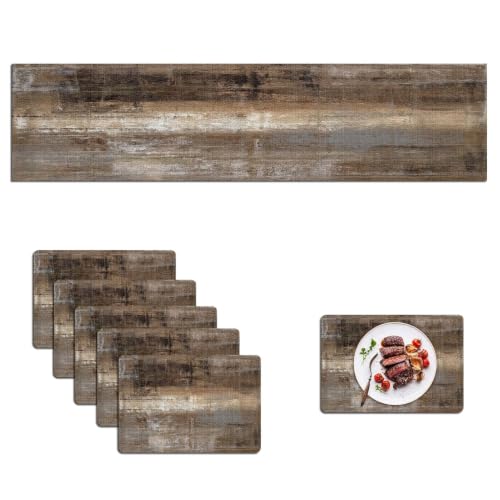 Mcalk Dark Brown Table Runner and Placemats Set of 6 Pieces, Brown Placemat, Cloth Place Mats Indoor for Kitchen, Washable Abstract Placemats Linen Material for Dining Table - color: 01dark Brown