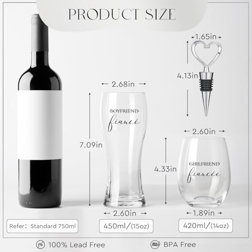 AW BRIDAL Fiance Wine Glasses and Beer Mug Set with Wine Stopper for Couple | Engagement Gifts for Women, Newly Wed Gift for the Couple 2026, Engaged Wine Glasses for Bride to Be, Fiance Fiancee Gift - style: Fiancé Glasses
