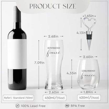 AW BRIDAL Fiance Wine Glasses and Beer Mug Set with Wine Stopper for Couple | Engagement Gifts for Women, Newly Wed Gift for the Couple 2026, Engaged Wine Glasses for Bride to Be, Fiance Fiancee Gift - style: Fiancé Glasses