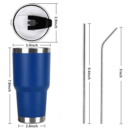 SYACOT 30oz Tumbler Double Wall Stainless Steel Vacuum Insulated Travel Mug with Splash-Proof Lid Metal Straw and Brush - color: Dark Blue-30oz