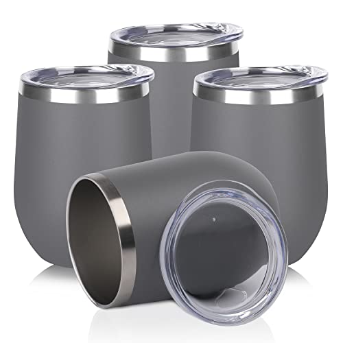 DOMICARE Stainless Steel Wine Tumbler Bulk with Lid, Personalized Insulated Tumblers Set, 12oz Travel Coffee Cups Pack of 4, Gray - color: Gray, size: 4 Count (Pack of 1)