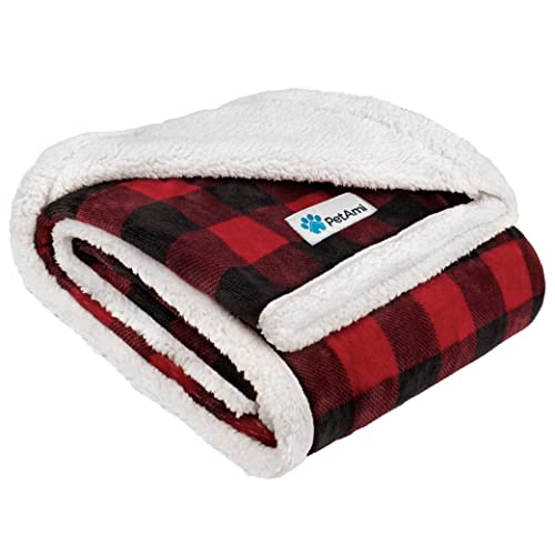 PetAmi Dog Blanket for Medium Small Pet Cat Puppy Kitten, 60x40 Checker Red | 460 GSM, Soft Sherpa Fleece Throw, Reversible Plush Couch Cover Protector Crate Carrier Sofa Bed Car Seat, Machine Washable - color: Checkered Red, size: Large - 60 X 40 Inches