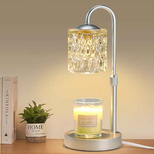 Dimmable Candle Warmer Lamp with Timer, Height Adjustable Electric Candle Wax Warmer, Christmas Birthday Gifts for Women Mom, House Warming Gifts New Home Room Decor, Silver Solid Wood Base - color: Silver