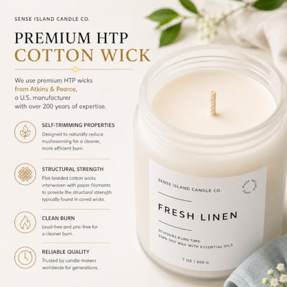 Fresh Linen Scented Candle for Home Scented 50+ Hrs Long Lasting100% Natural Soy Wax Clean Linen | Candle Gifts for Women Men Highly Scented House Warming Gifts - color: Fresh Linen