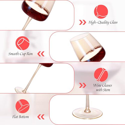KAMMAK Crystal Red Wine Glasses Set of 2, 9.47 oz Stemmed Glasses, XH014 | Hand Blown, Bordeaux Wine Glasses, Thin Rim & Long Stem, Red & White, Daily Use, Wedding or Birthday Gift for Women - size: 8KPXH014