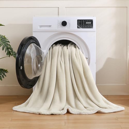 Sherpa Fleece Throw Blanket, Linen, 50x60 inches | Double-Sided Super Soft Luxurious Plush Blanket Throw Size - color: Linen, size: 50"×60"