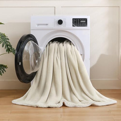 Sherpa Fleece Throw Blanket, Linen, 50x60 inches | Double-Sided Super Soft Luxurious Plush Blanket Throw Size - color: Linen, size: 50"×60"
