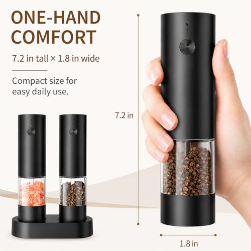 Automatic Electric Salt And Pepper Grinder Set Rechargeable Pepper Shakers | Electric Salt And Pepper Mill with Adjustable Coarseness, Upgraded large capacity, Kitchen Appliances Gifts for Women Men