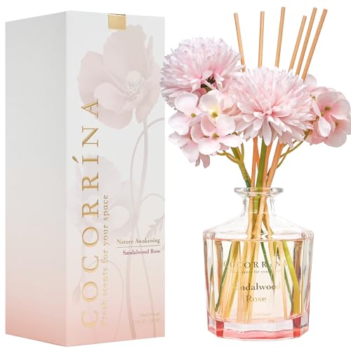 Reed Diffuser - Sandalwood Rose 8.5 Fl.oz Flower Reed Diffuser Set with 8 Sticks, Home Fragrance Reed Diffuser for Home Bedroom Office Bathroom Shelf Decor (Master Collection)