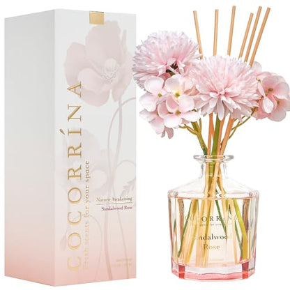 Reed Diffuser - Sandalwood Rose 8.5 Fl.oz Flower Reed Diffuser Set with 8 Sticks, Home Fragrance Reed Diffuser for Home Bedroom Office Bathroom Shelf Decor (Master Collection)