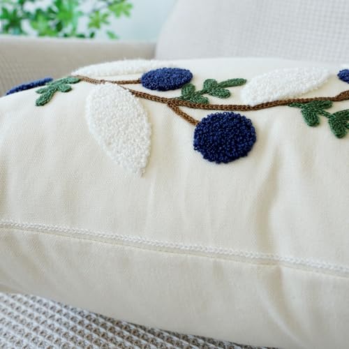 vctops Floral Embroidered Pillow Covers 18x18 Inch Spring Summer Cotton Tufted Throw Pillow Cover Outdoor Garden Cushion Case for Sofa, Bed, Living Room (Flower A,18"x18") - color: Flower a