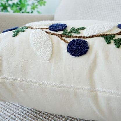 vctops Floral Embroidered Pillow Covers 18x18 Inch Spring Summer Cotton Tufted Throw Pillow Cover Outdoor Garden Cushion Case for Sofa, Bed, Living Room (Flower A,18"x18") - color: Flower a