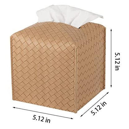 zoocatia Tissue Box Cover PU Leather Tissue Holder Square Facial Tissue Case Facial Paper Organizer Dispenser for Bathroom, Vanity Countertop, Tabletop, Car, Khaki | PU Leather，Easy to Fill, Easy Clean, Decorative Cube Tissue Box Holder for Office, Bathro