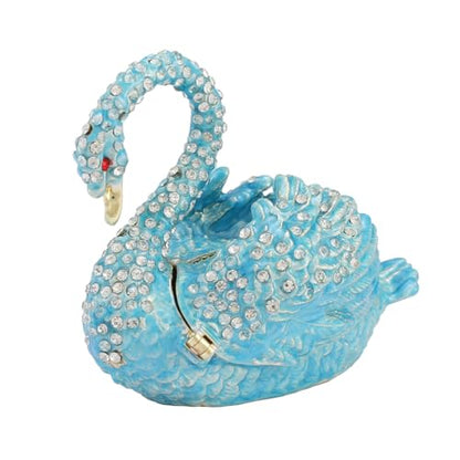 Skyblue Swan Trinket Boxes Hinged Enamel Small Jewelry Box Hand-Painted Collectible Swan Figurines Craft Gift for Women - color: Skyblue