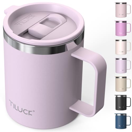 TILUCK 12 oz Insulated Coffee Mug with Lid and Handle | BPA-Free Lid, Double-Wall Vacuum Insulation, Stainless Steel Coffee Cup,Dishwasher Safe Mug for Hot & Cold Drinks,LightPurple - color: Matte LightPurple, size: 12 Ounces